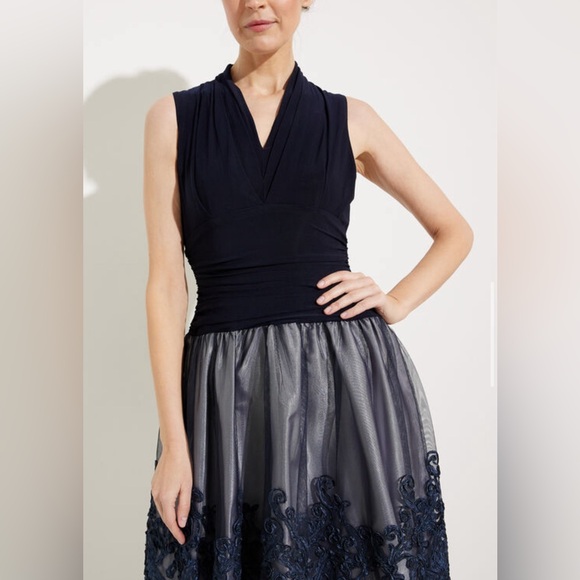 SLNY Floral Knee Length A Line Dress Sz 18 Navy Romantic Goth Whimsigoth Fairy - Picture 2 of 15